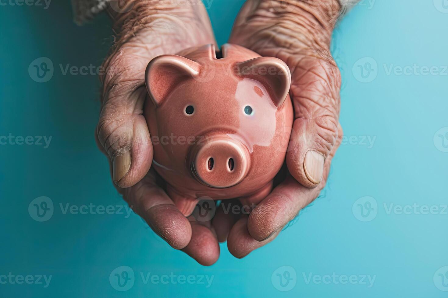 Old Man with Piggy Bank photo