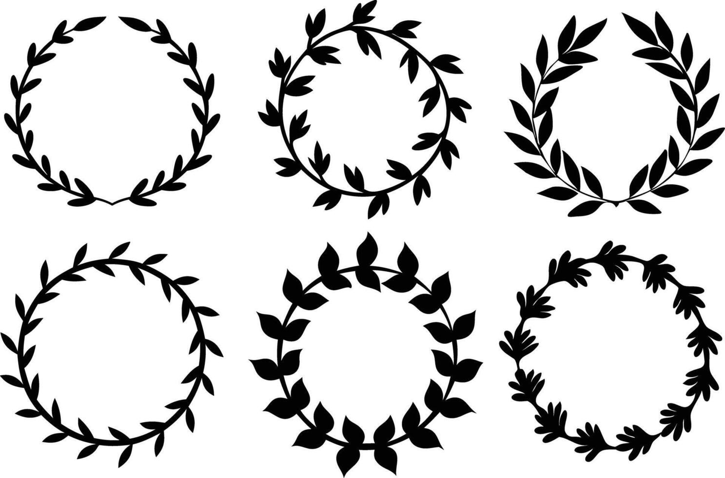 Hand drawn floral frame Leaf Wreath logo, wedding frame, invitation card template, on white background, vector