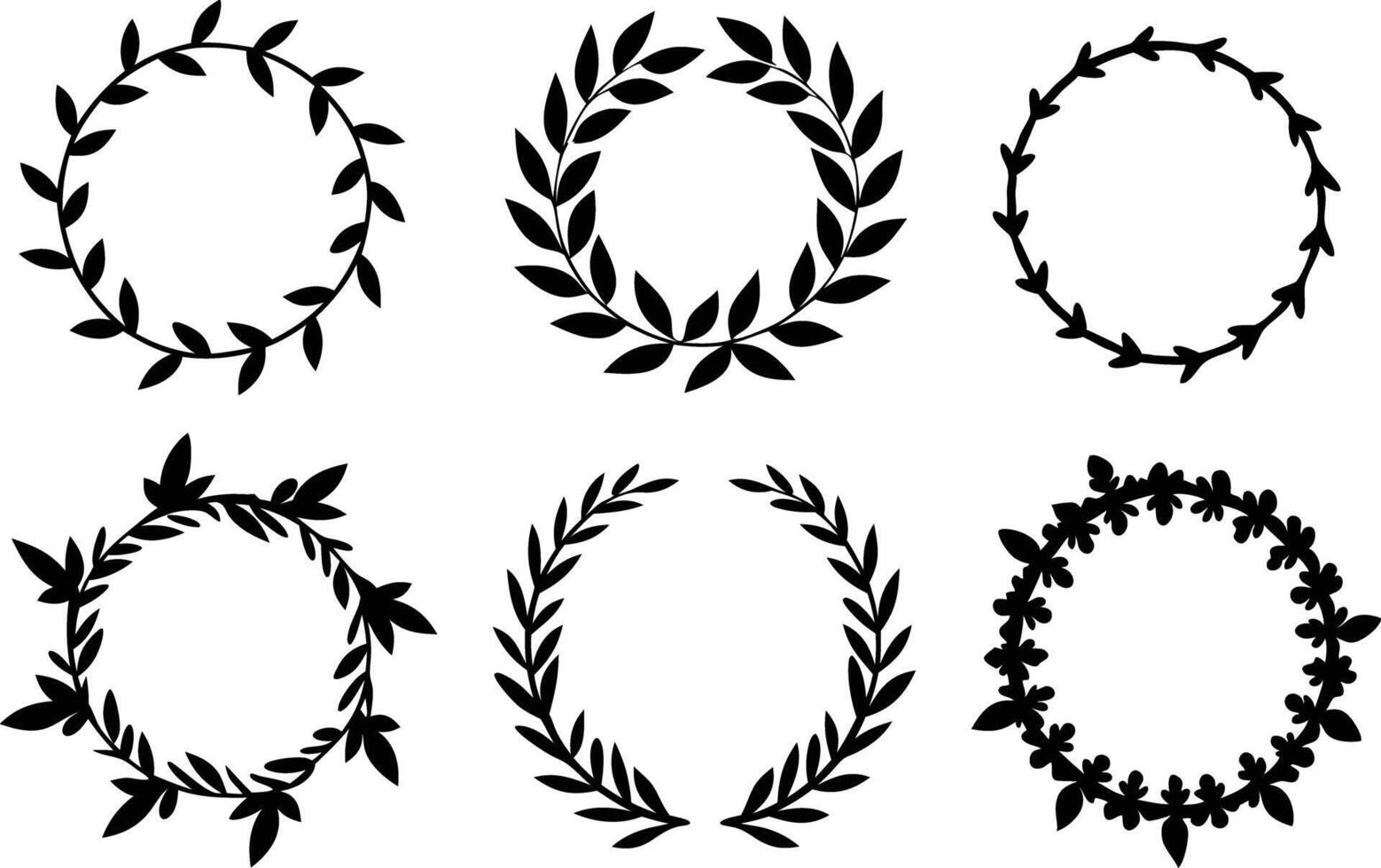 Hand drawn floral frame Leaf Wreath logo, wedding frame, invitation card template, on white background, vector