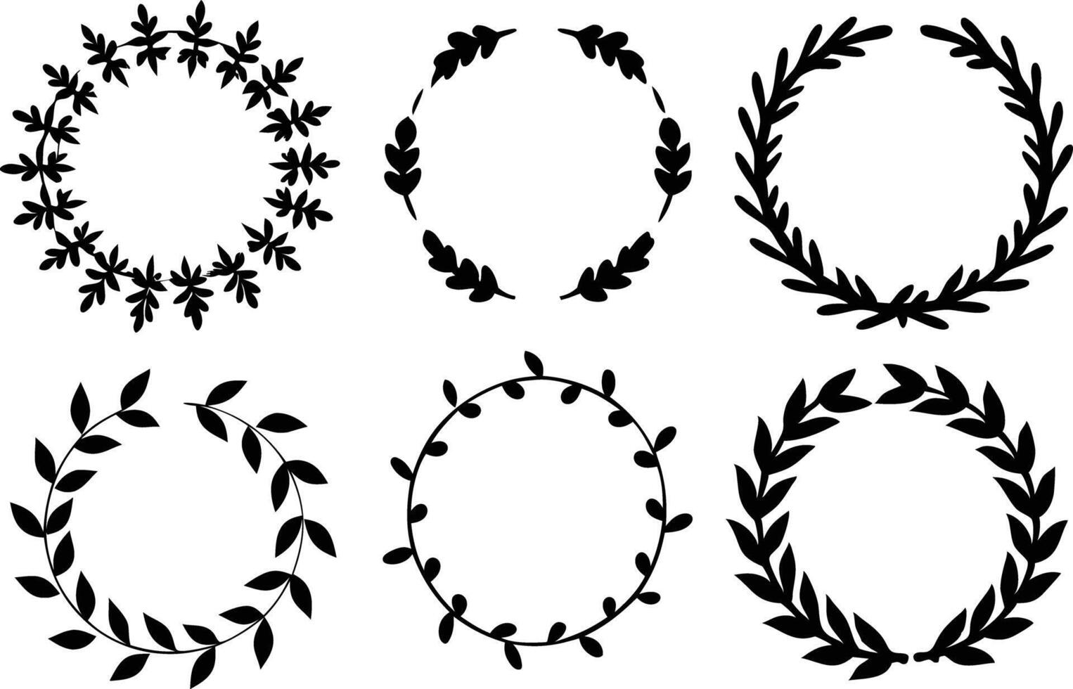 Hand drawn floral frame Leaf Wreath logo, wedding frame, invitation card template, on white background, vector