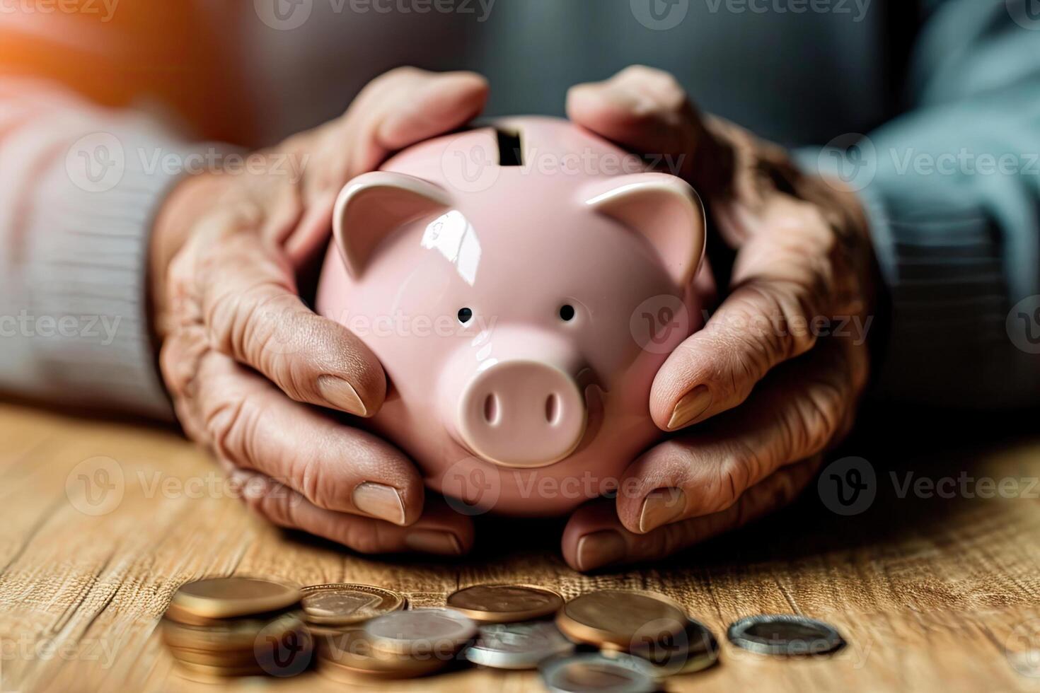 Old Man with Piggy Bank photo