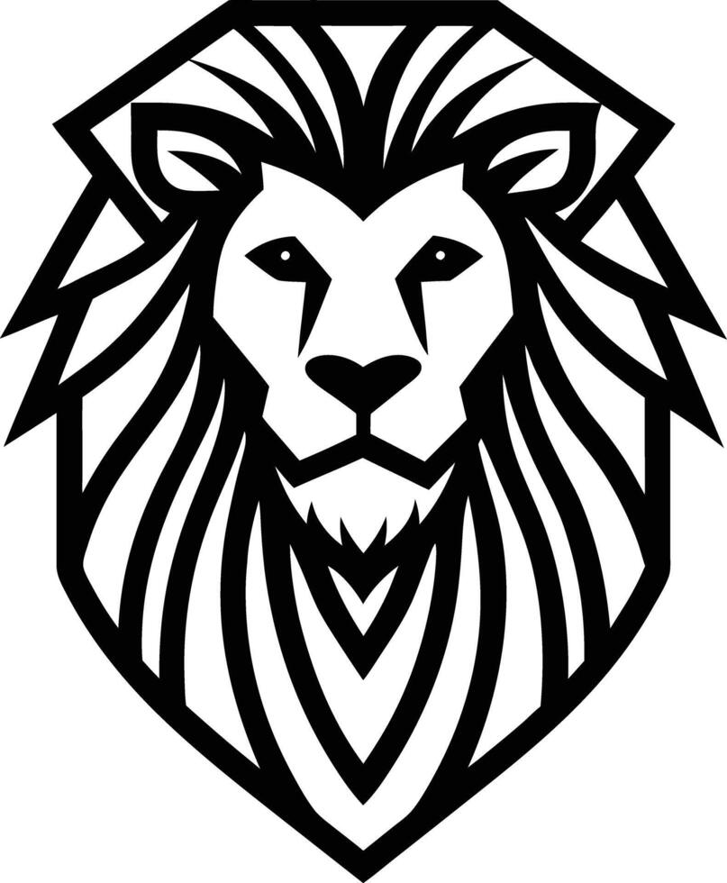 minimal lion head logo line art style black and white vector