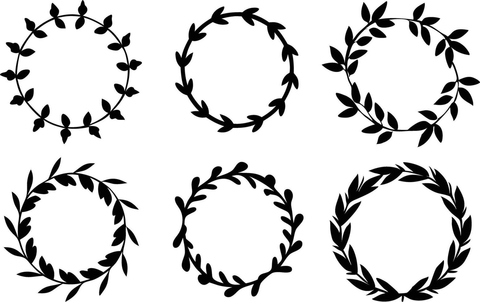 Hand drawn floral frame Leaf Wreath logo, wedding frame, invitation card template, on white background, vector