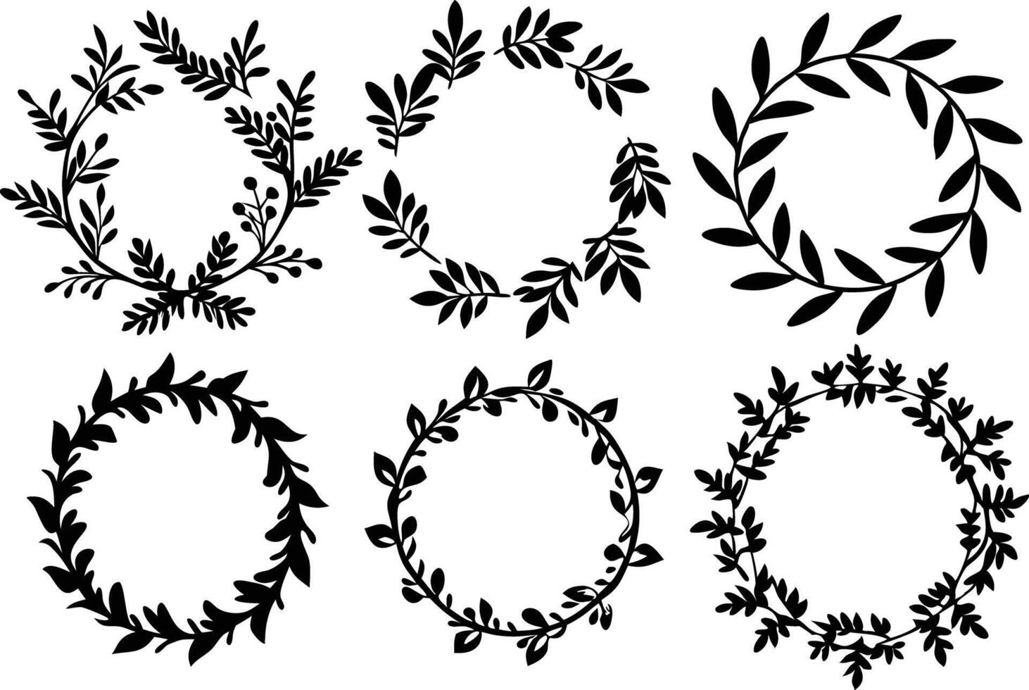 Hand drawn floral frame Leaf Wreath logo, wedding frame, invitation card template, on white background, vector