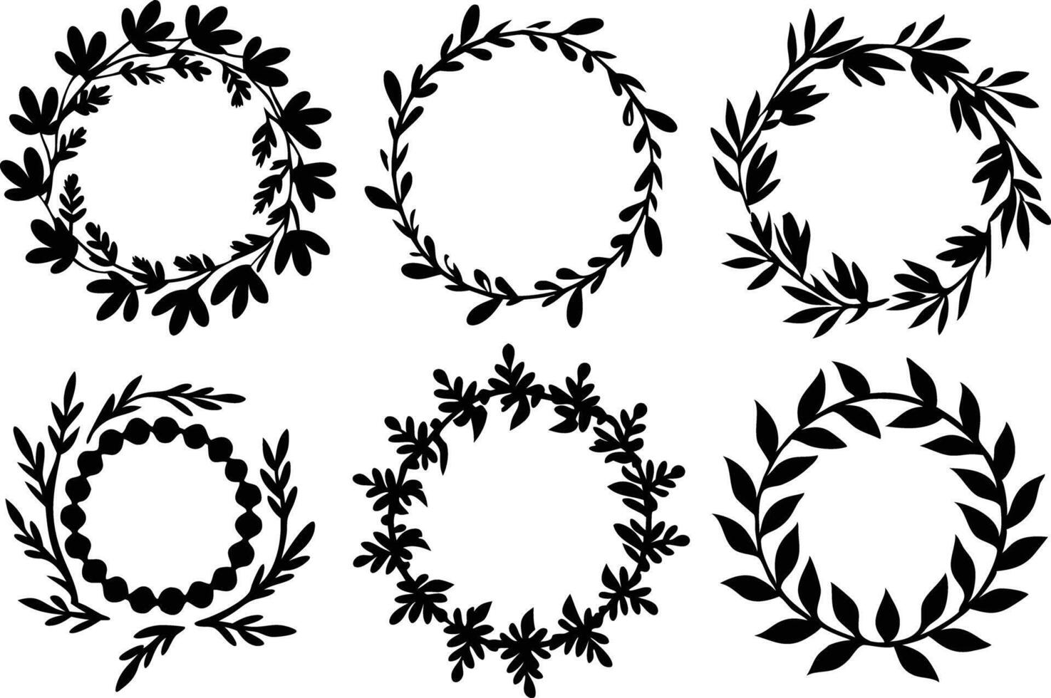 Hand drawn floral frame Leaf Wreath logo, wedding frame, invitation card template, on white background, vector