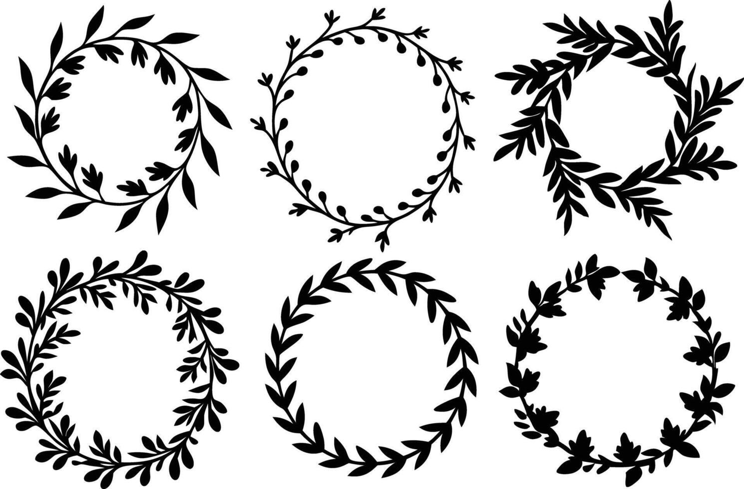 Hand drawn floral frame Leaf Wreath logo, wedding frame, invitation card template, on white background, vector