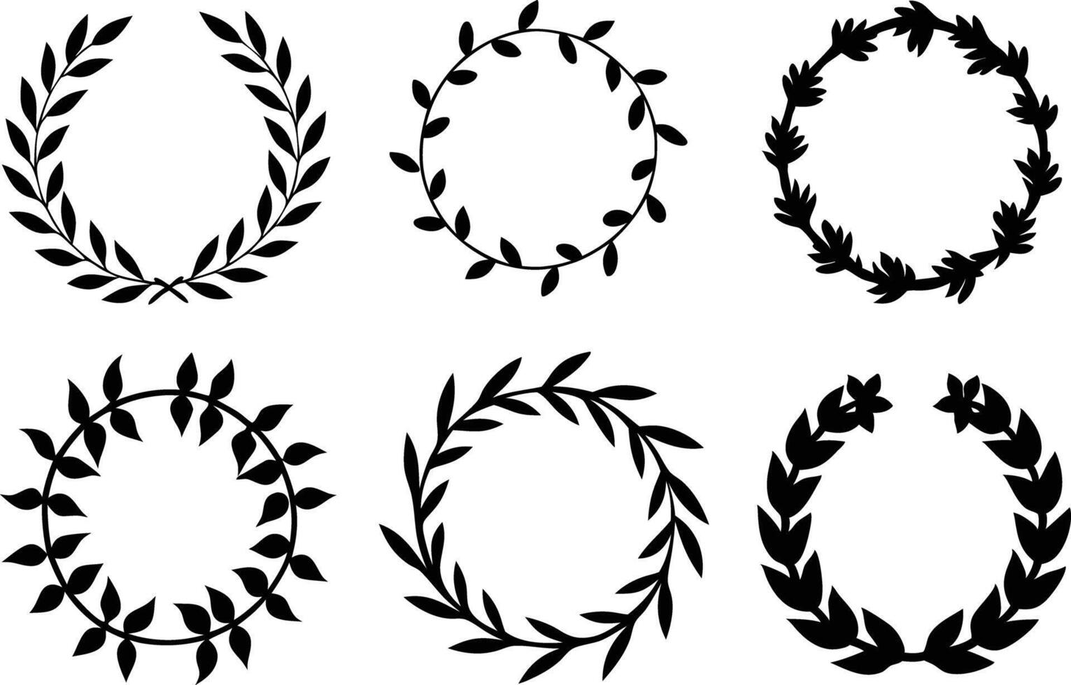 Hand drawn floral frame Leaf Wreath logo, wedding frame, invitation card template, on white background, vector