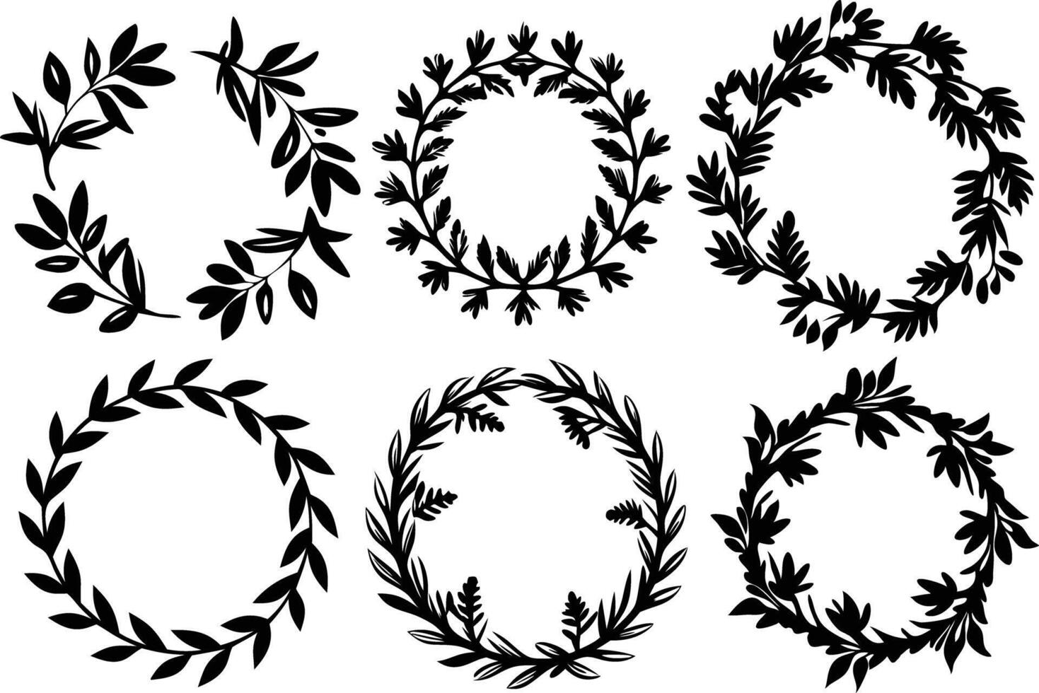 Hand drawn floral frame Leaf Wreath logo, wedding frame, invitation card template, on white background, vector