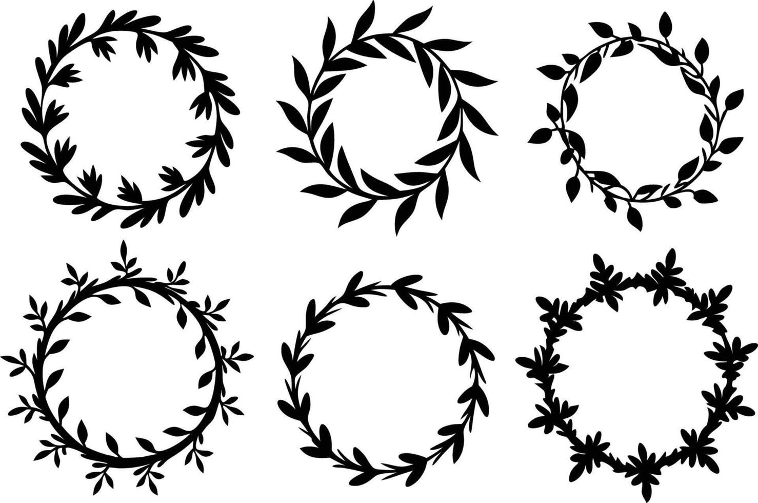 Hand drawn floral frame Leaf Wreath logo, wedding frame, invitation card template, on white background, vector