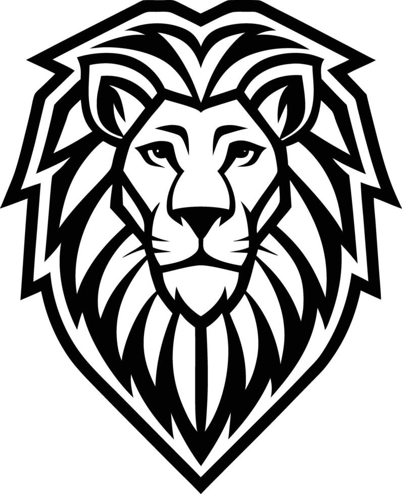 minimal lion head logo line art style black and white vector