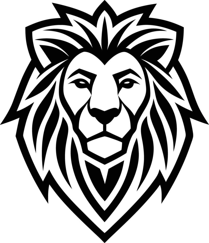 minimal lion head logo line art style black and white vector
