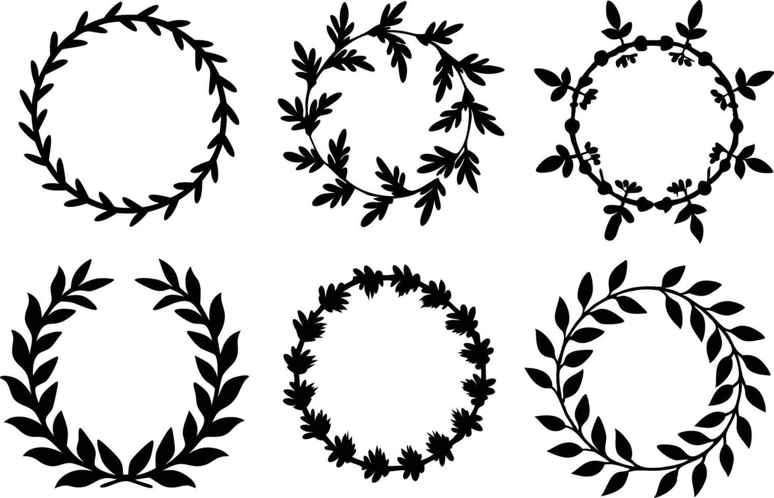 Hand drawn floral frame Leaf Wreath logo, wedding frame, invitation card template, on white background, vector
