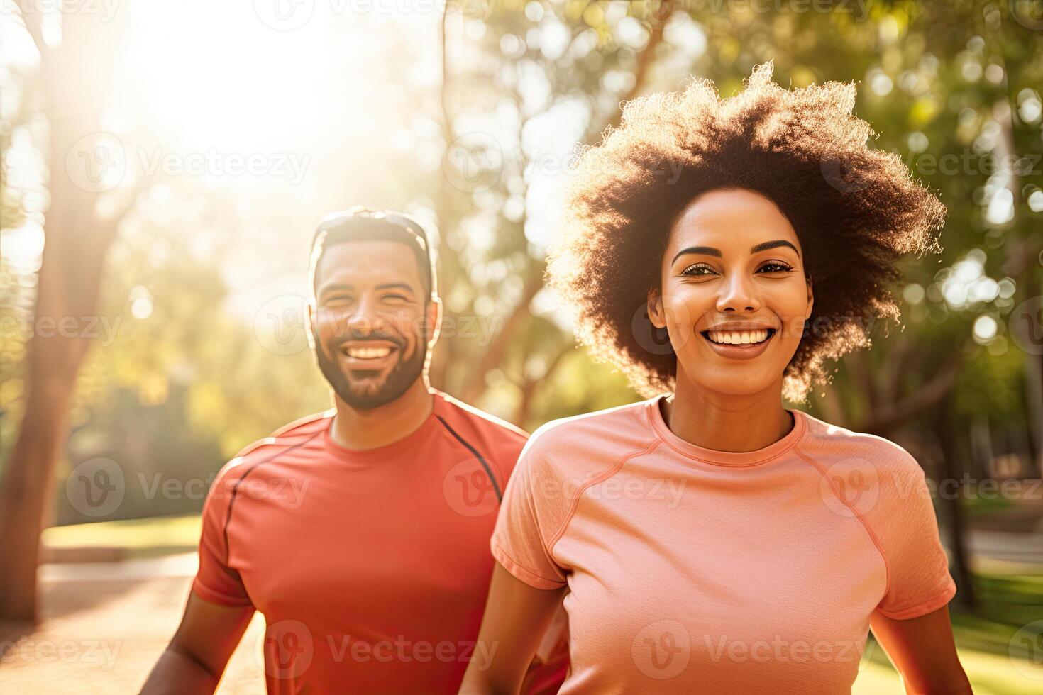 African American Man and Woman Running photo