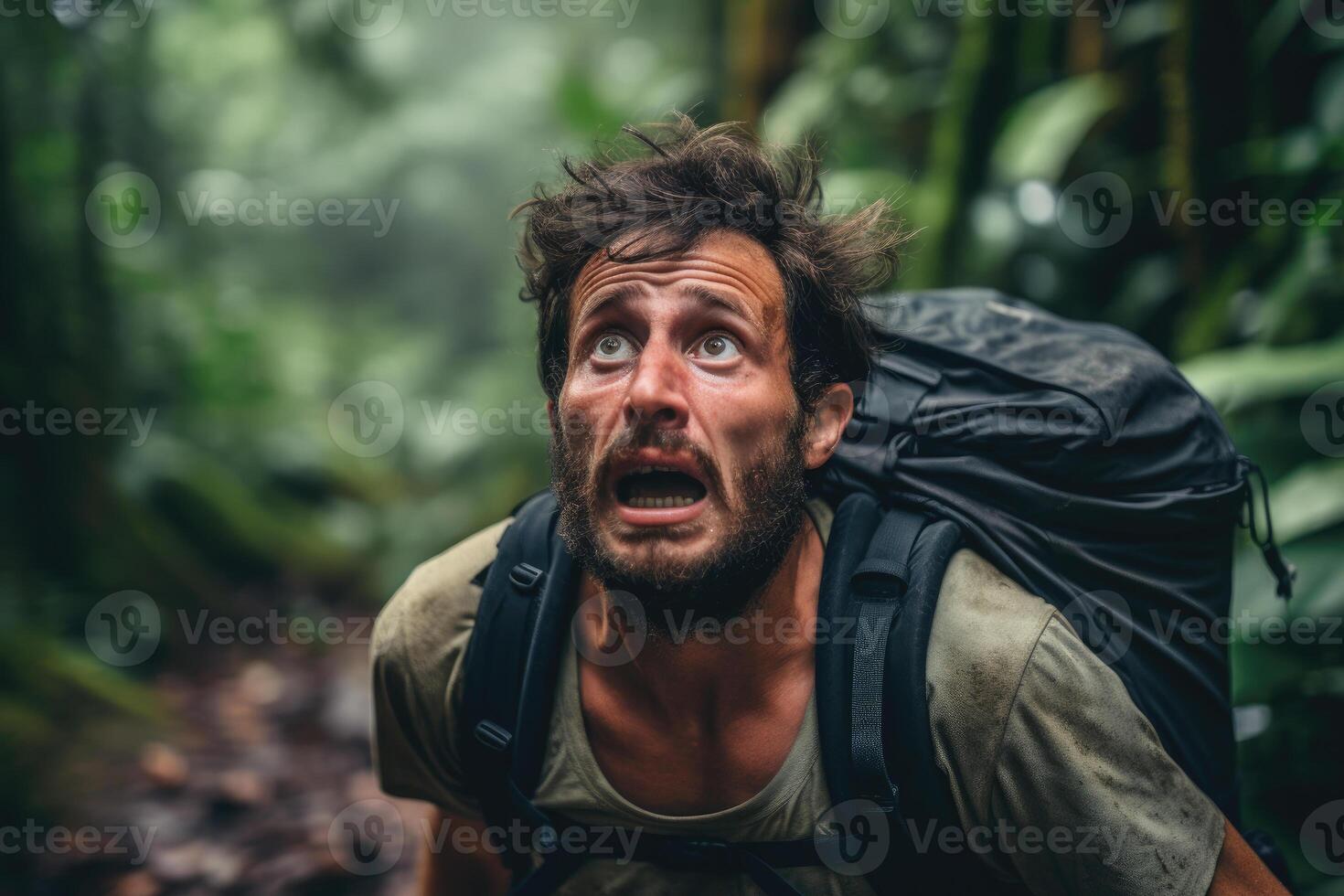 Scared Man in Rainforest photo