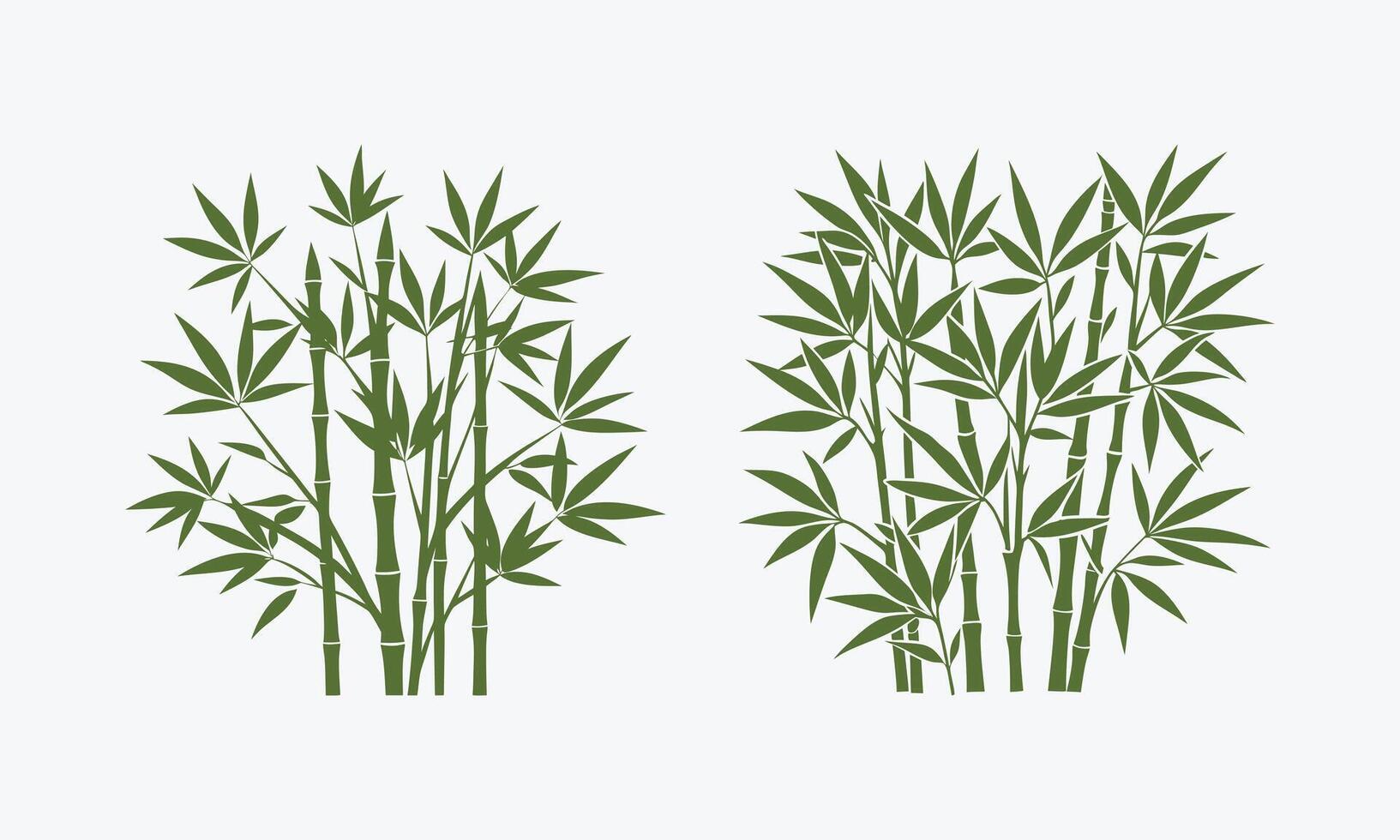 Set of green bamboo silhouette with leaves isolated on light green background vector