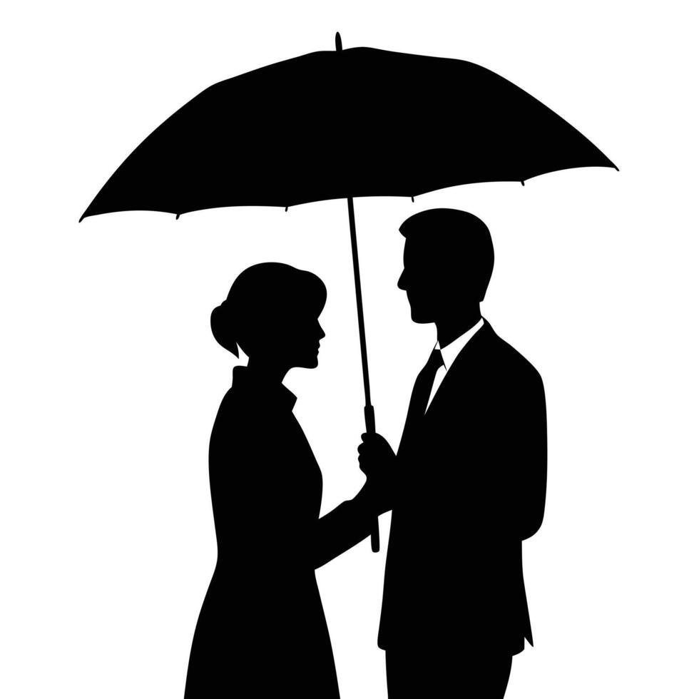 A Romantic couple holding and umbrella silhouette isolated on white background vector