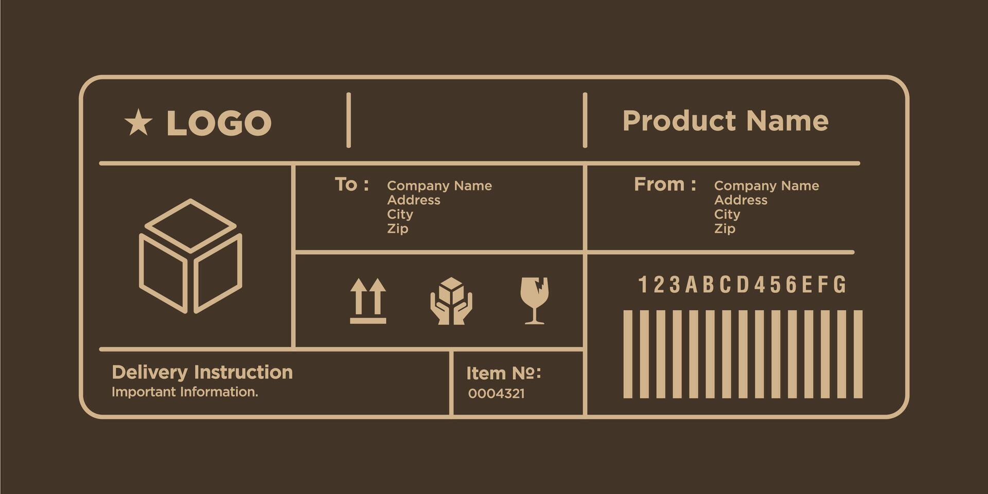 Cargo delivery sticker. Shipment label template. Delivery mockup. Fragile, handle icon. Information about company recipient. vector