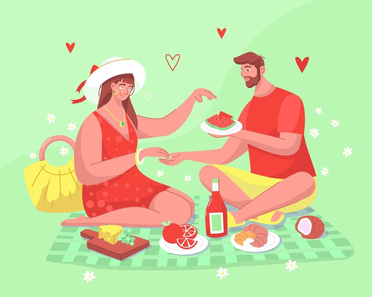Lover couple summer picnic isolated illustration vector