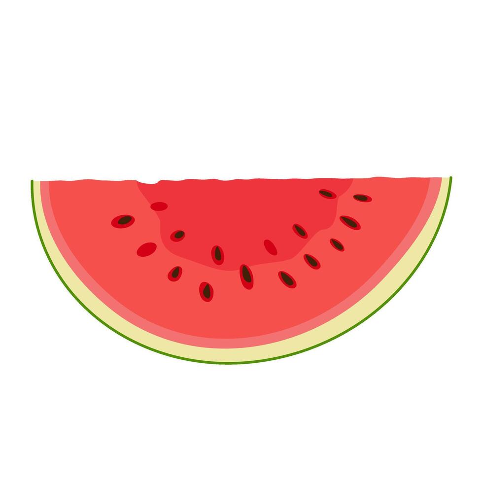 Watermelon slice. Ripe red cut watermelon. Hand drawn Trendy flat style isolated cut fruit organic natural dessert, healthy sweet red juicy Sliced summer fruit illustration vector