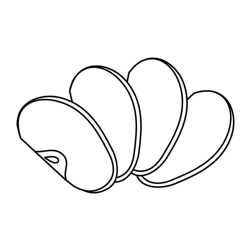 Cut Apple line art drawing coloring page. Cross section of cut apple, slices fruit black and white illustration. Hand drawn doodle style. vector