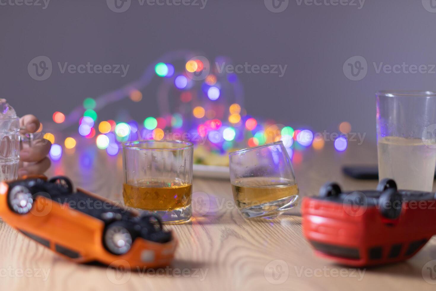 Alcoholic drinks were in goblets and placed on tables within party. Alcohol was consumed by drinkers within party before departed. drinking alcohol in moderation and campaigning against drunk driving. photo