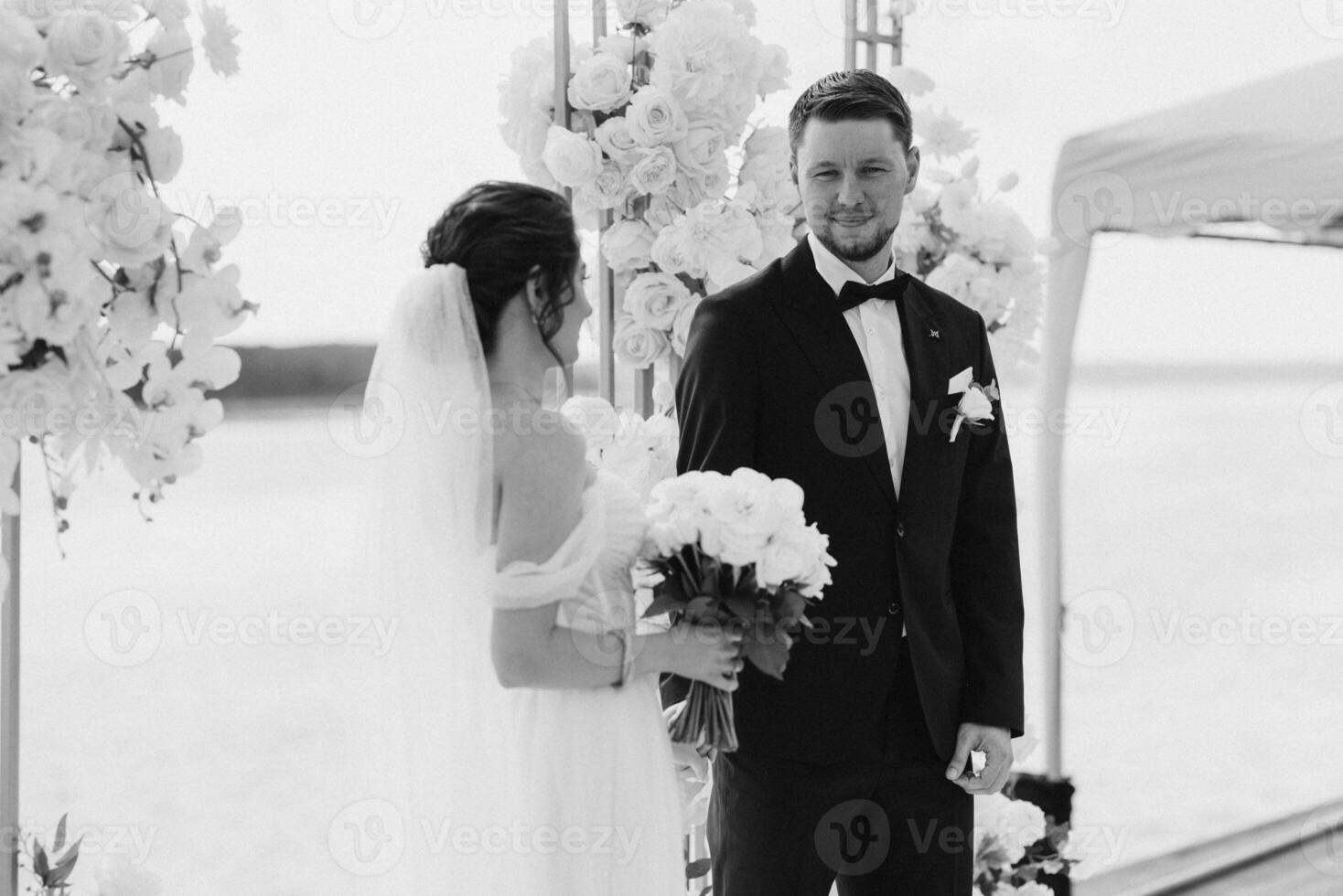 wedding ceremony of the newlyweds on the pier photo