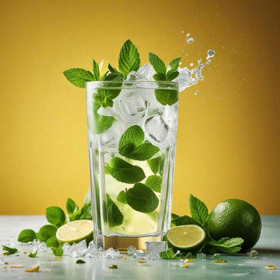 amazing mojito cocktail with beautiful background and pieces of ice photo