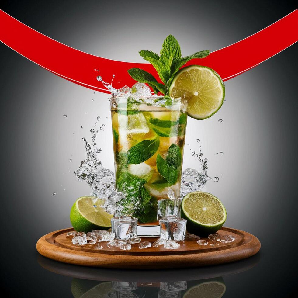 amazing mojito cocktail with beautiful background and pieces of ice photo