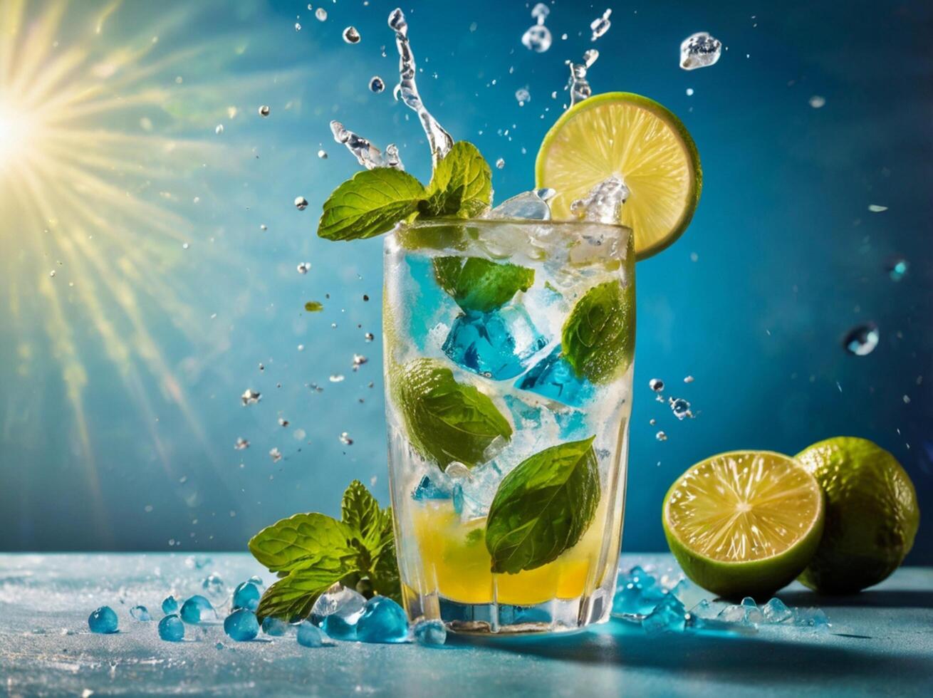 amazing mojito cocktail with beautiful background and pieces of ice photo