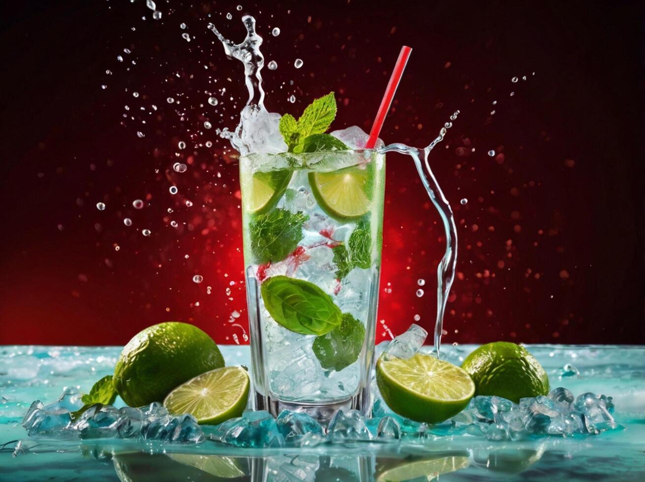 amazing mojito cocktail with beautiful background and pieces of ice photo