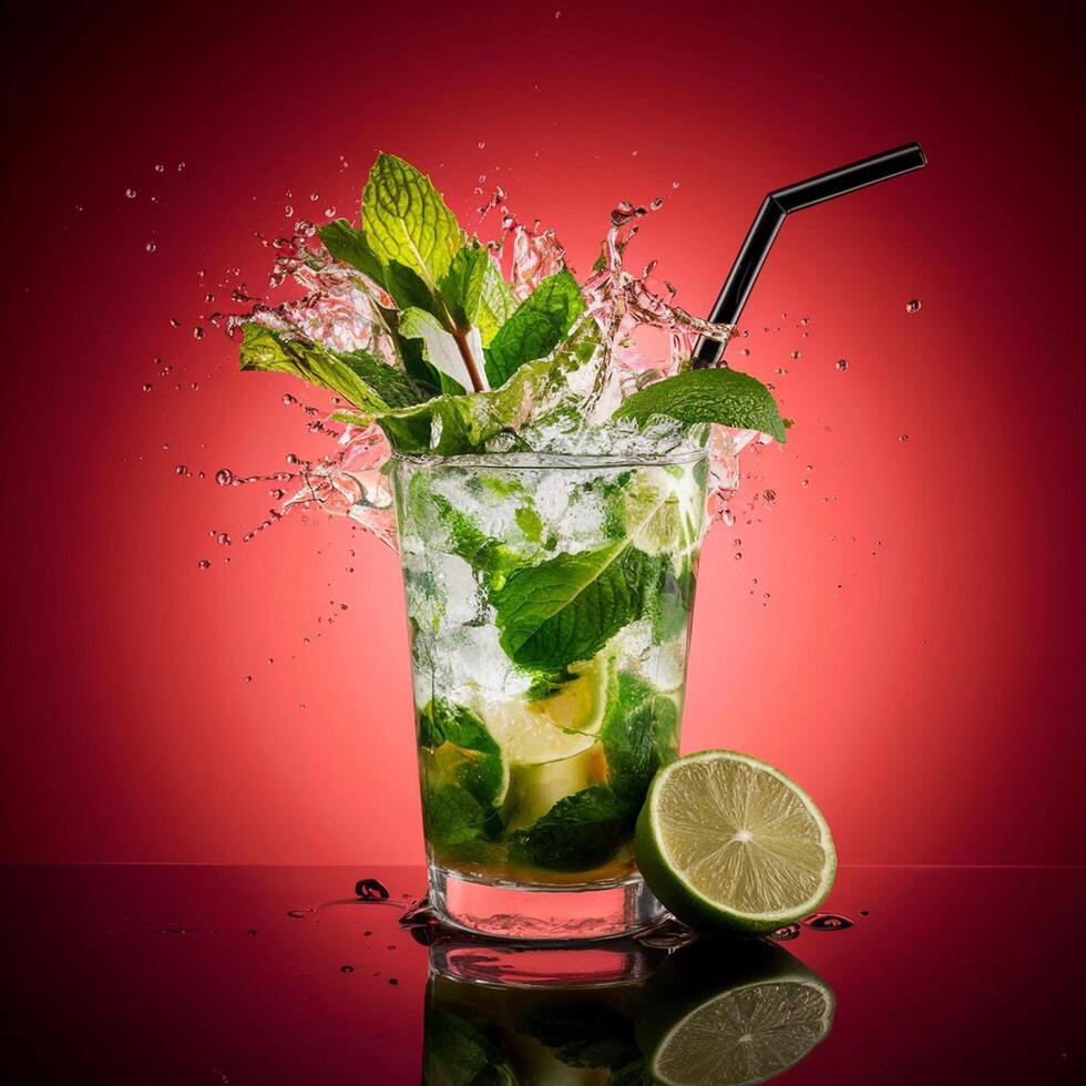 amazing mojito cocktail with beautiful background and pieces of ice photo