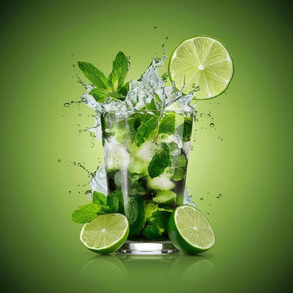amazing mojito cocktail with beautiful background and pieces of ice photo