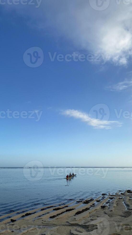 Kayakers on Calm Sea by Floating Dock photo