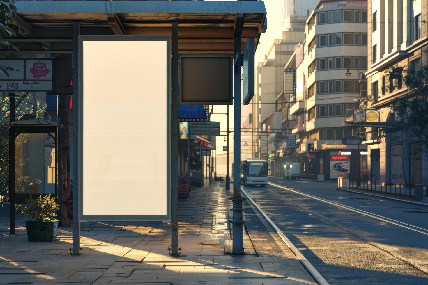 Blank vertical ad mockup in a bus terminal photo