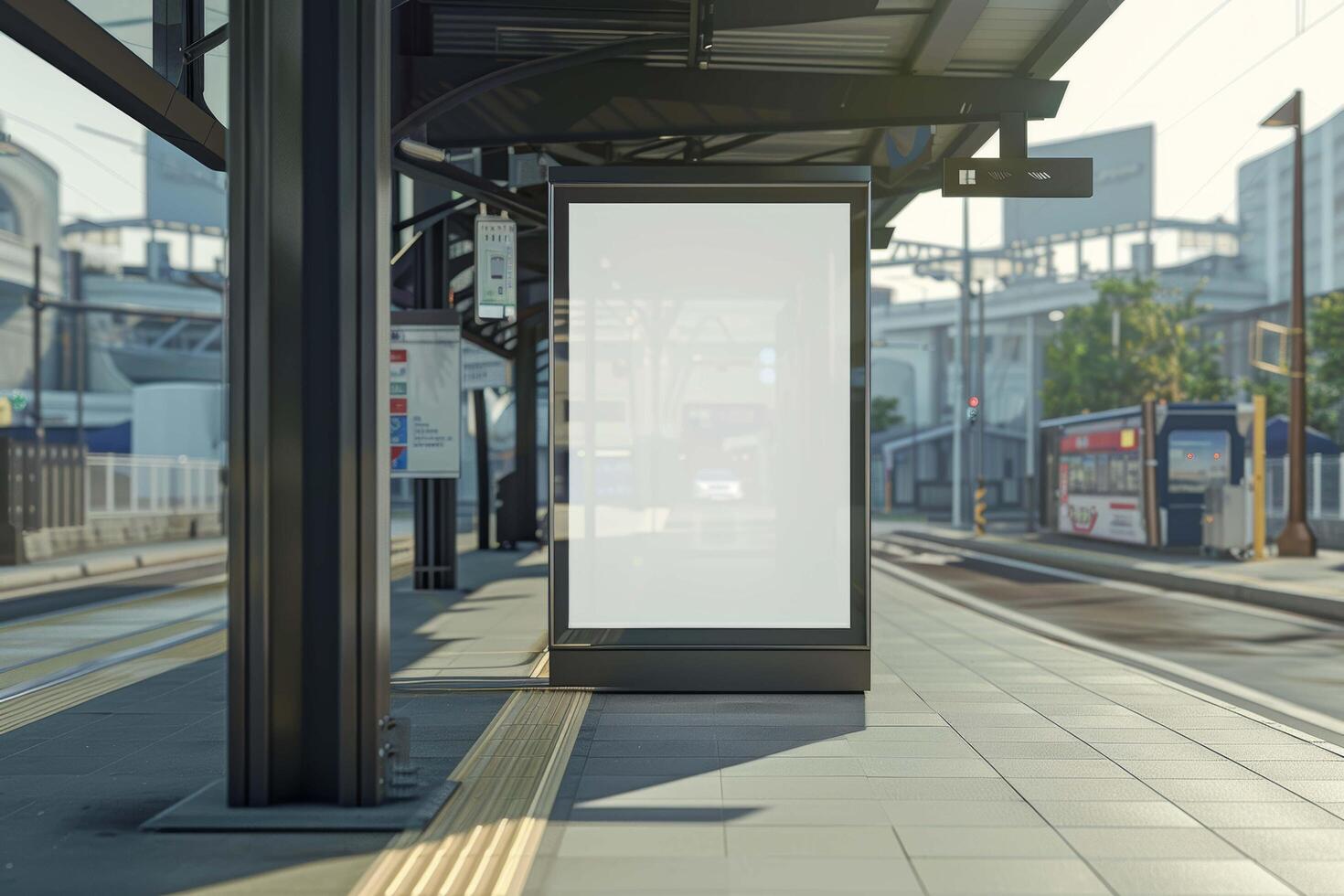 blank poster sign panel bus station. billboard mockup display. photo