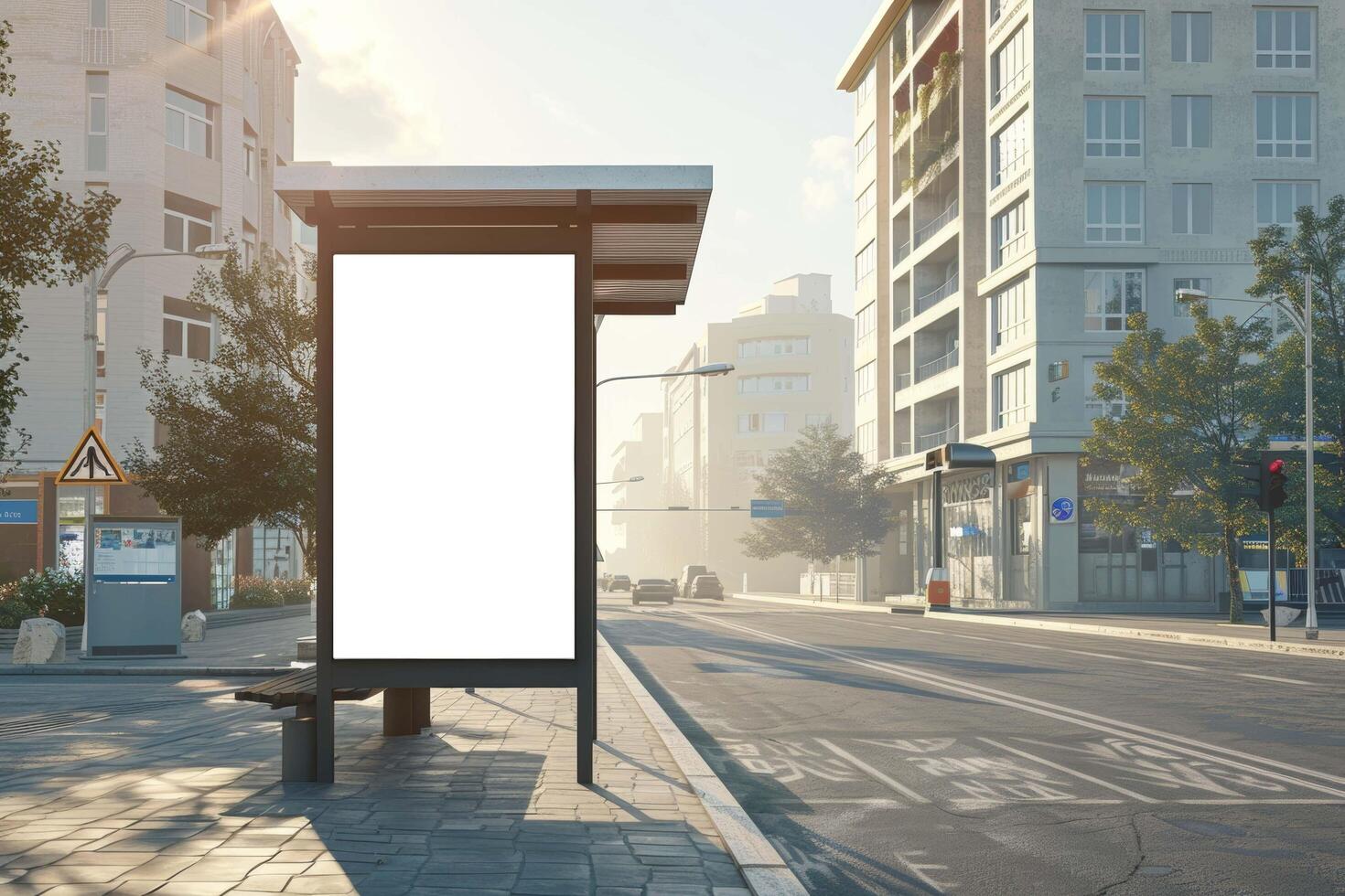 Blank vertical ad mockup in a bus terminal photo