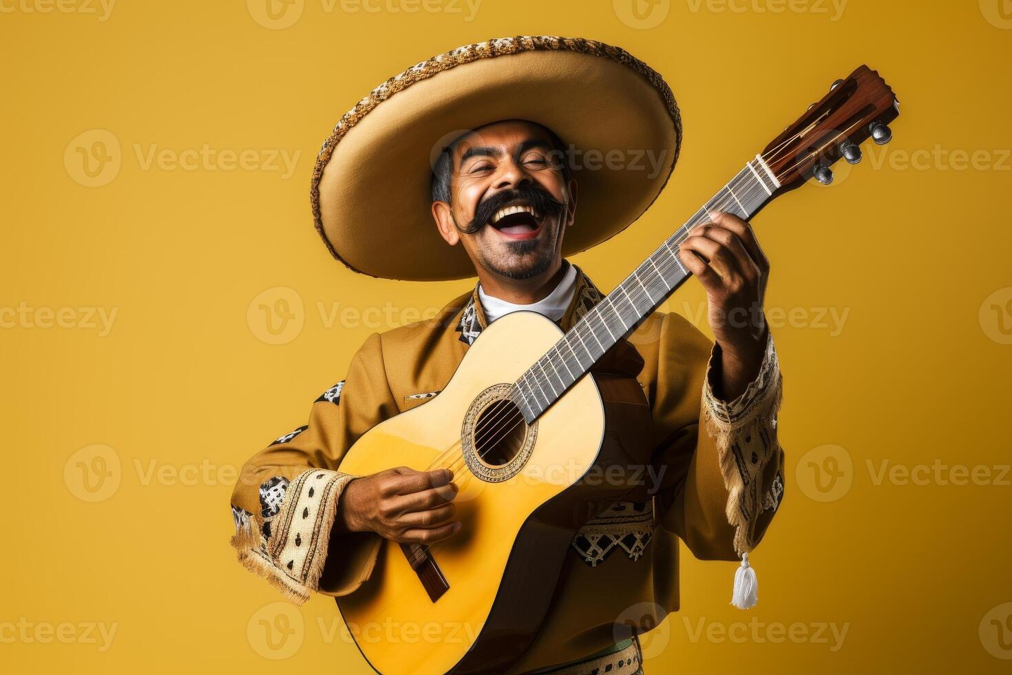 A man in a sombrero is playing a guitar photo