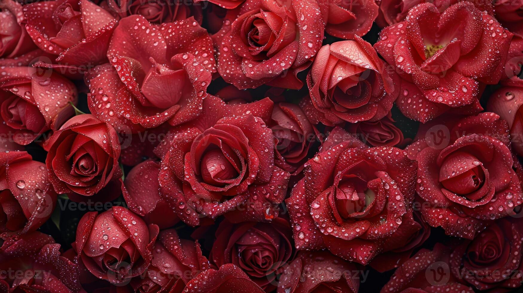 A close up of a bunch of red roses with water droplets on them photo