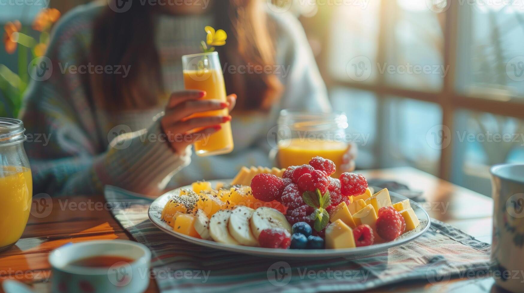 Healthy Daily Routine Enjoying Collagen Gummies with Breakfast photo