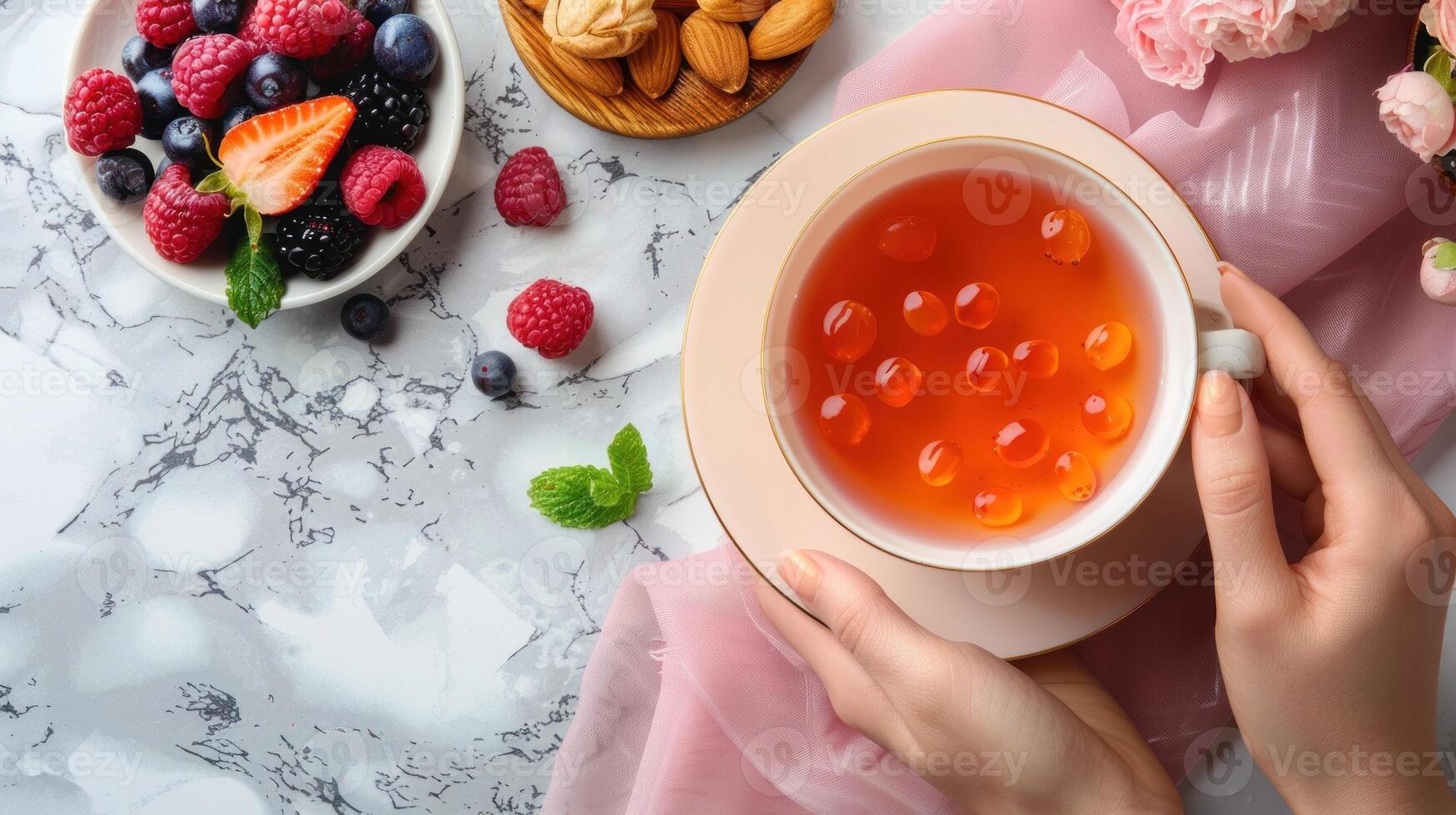 Healthy Daily Routine Enjoying Collagen Gummies with Breakfast photo