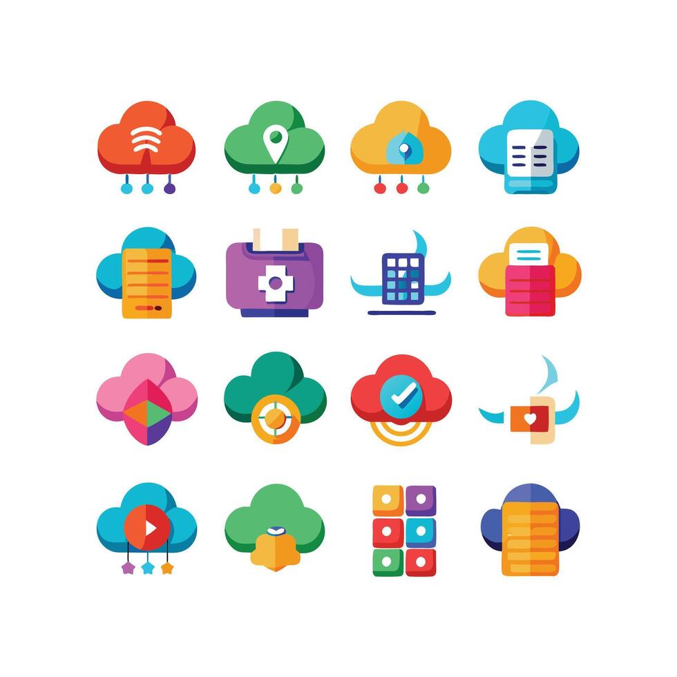 Cloud and cloud storage icon set concept vector