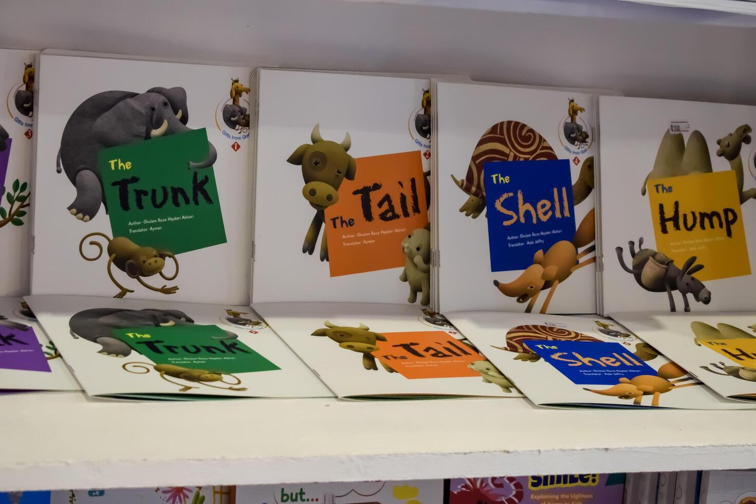 New Delhi, India, June 17 2024 - Variety of Books on shelf inside a book-stall at Delhi International Book Fair, Selection of books on display in Annual Book Fair at Bharat Mandapam complex photo