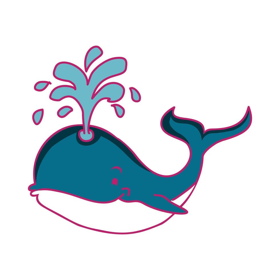 whale cartoon icon image illustration design blue and purple color. illustration of a whale spouting water. cute whale cartoon. Sea animal illustration element design vector