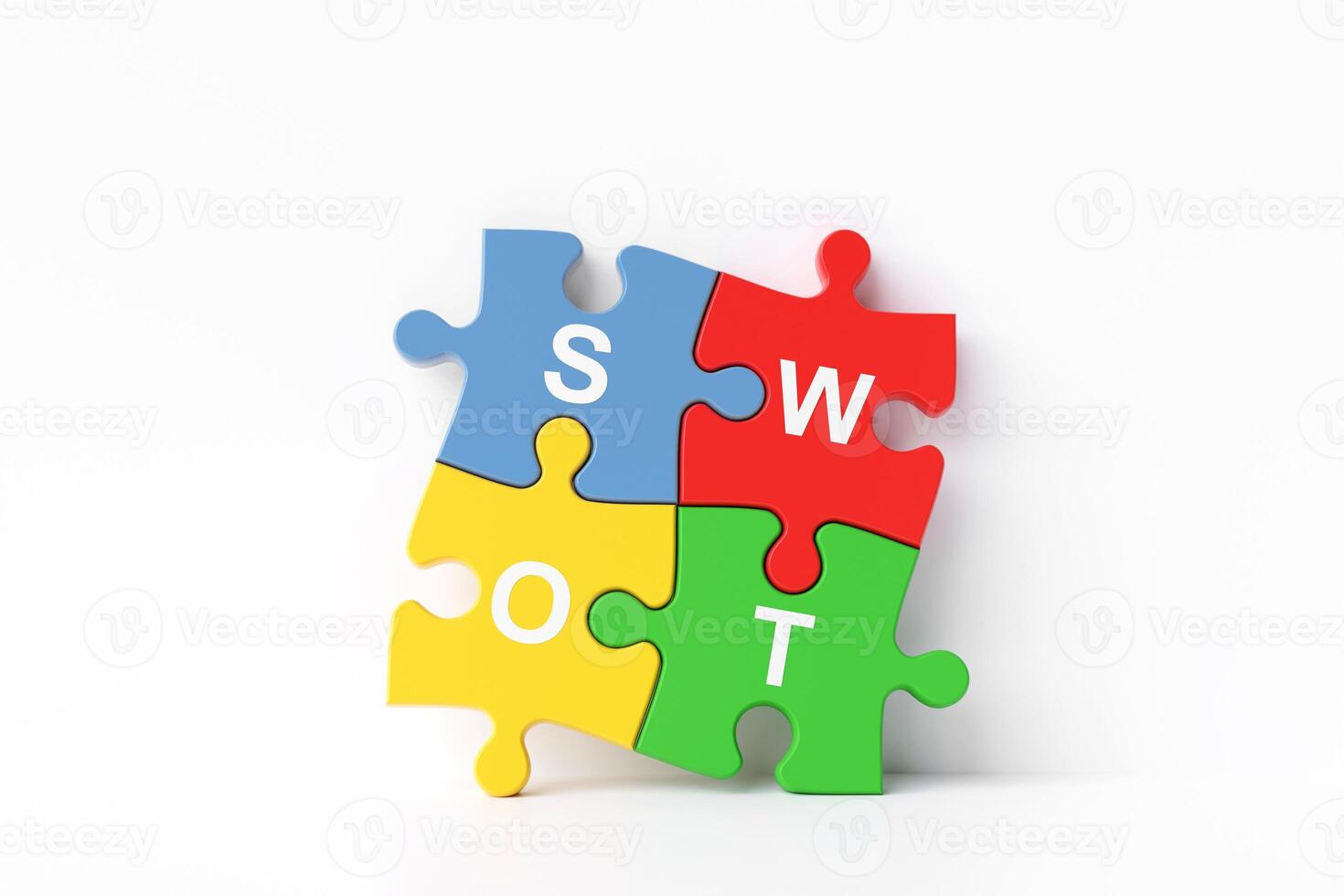 SWOT jigsaw puzzle on white background. concepts of business and education for analysis and search of the strengths, weaknesses, opportunities and threats of the organization with marketing photo