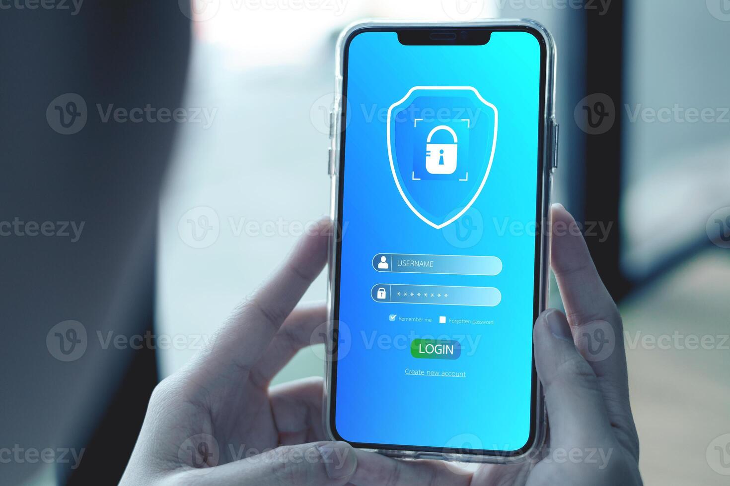 Smartphone security system. concept of technology protecting access to personal data and online financial transactions. with secure identification and password photo