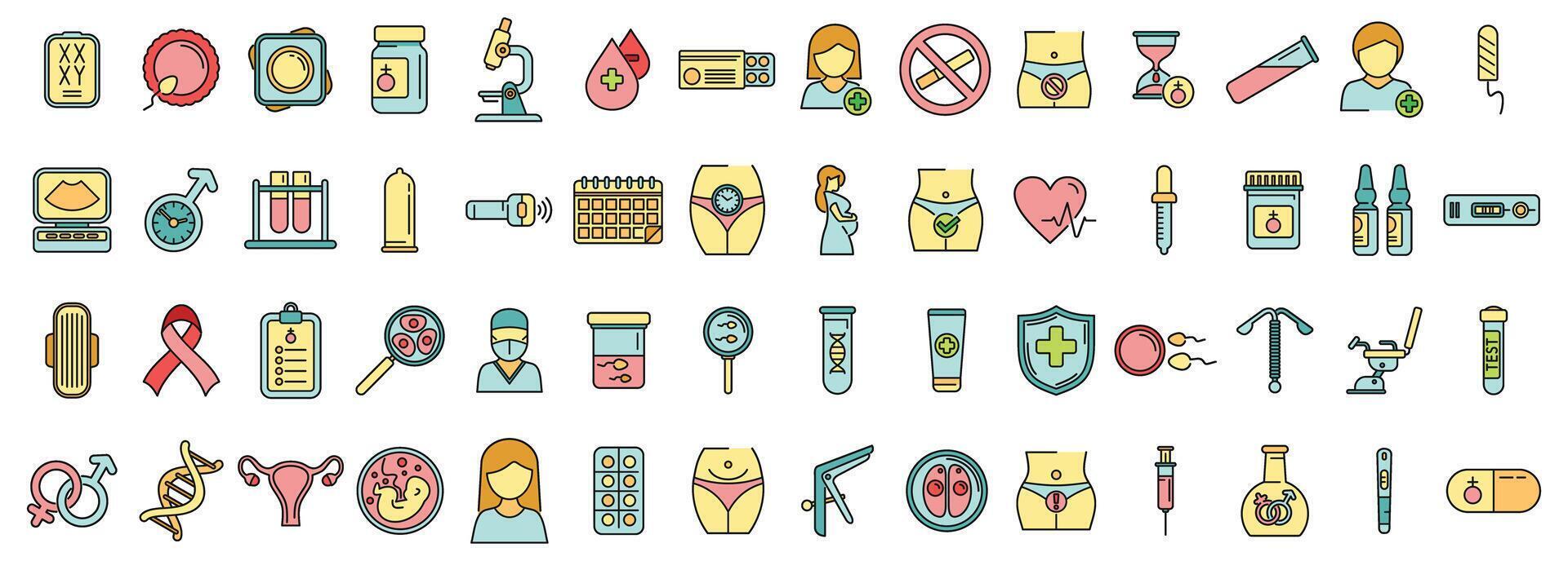 Reproductive health icons set color line vector