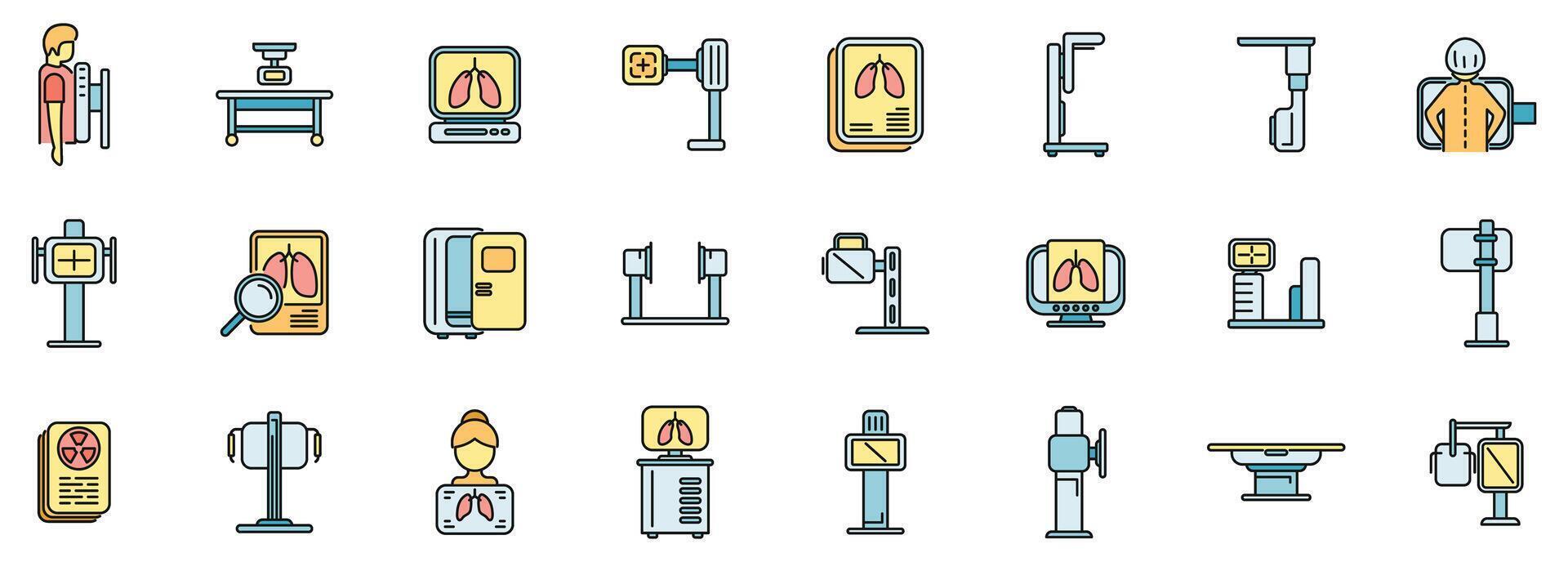 Fluorography icons set color line vector