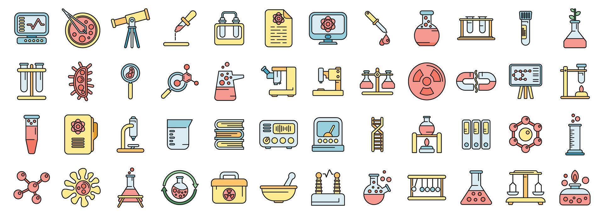 Laboratory research icons set color line vector