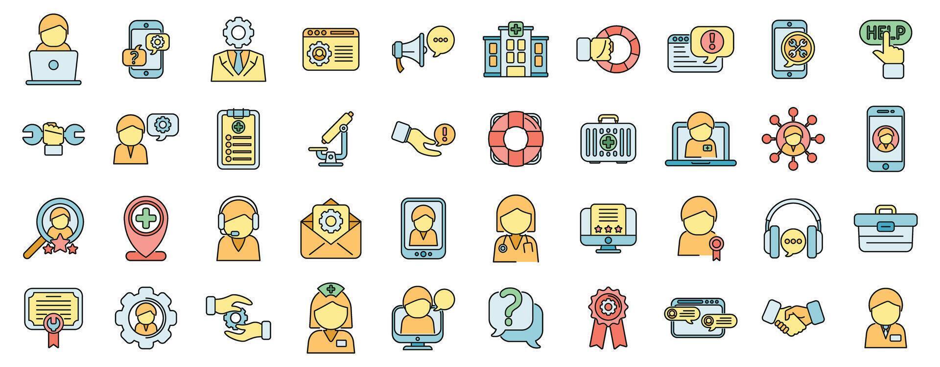 Specialist help icons set color line vector