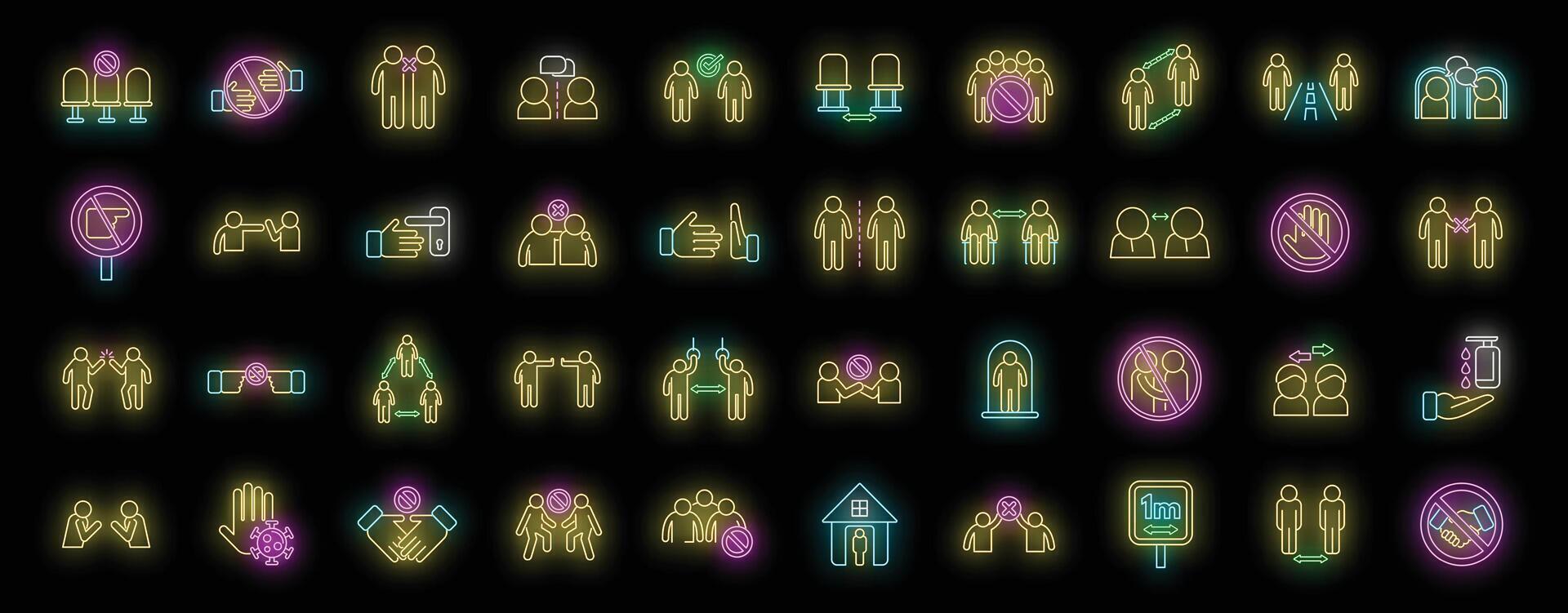 Avoid contact icons set neon vector